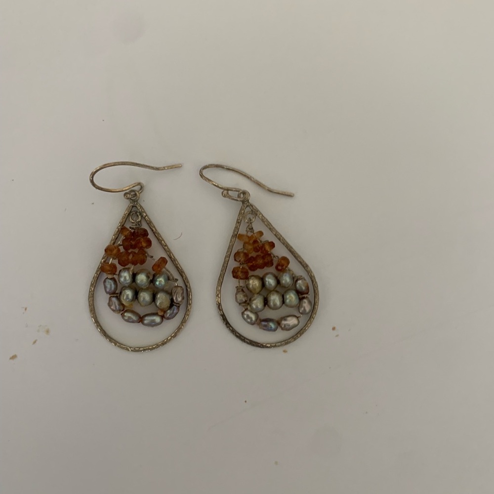 Elegant Silver and Orange Teardrop Earrings